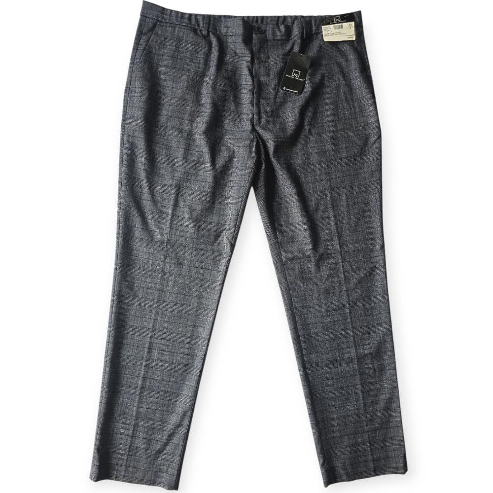 Michael Strahan Msn Navy Plaid Trouser Pants Modern Fit Stretch Size 42 X 32‎